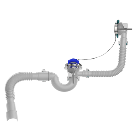 Сифон для ванны Sti V155-30-MR, 11/2"х40 с выпуском, переливом и гофротрубой 40х40-50